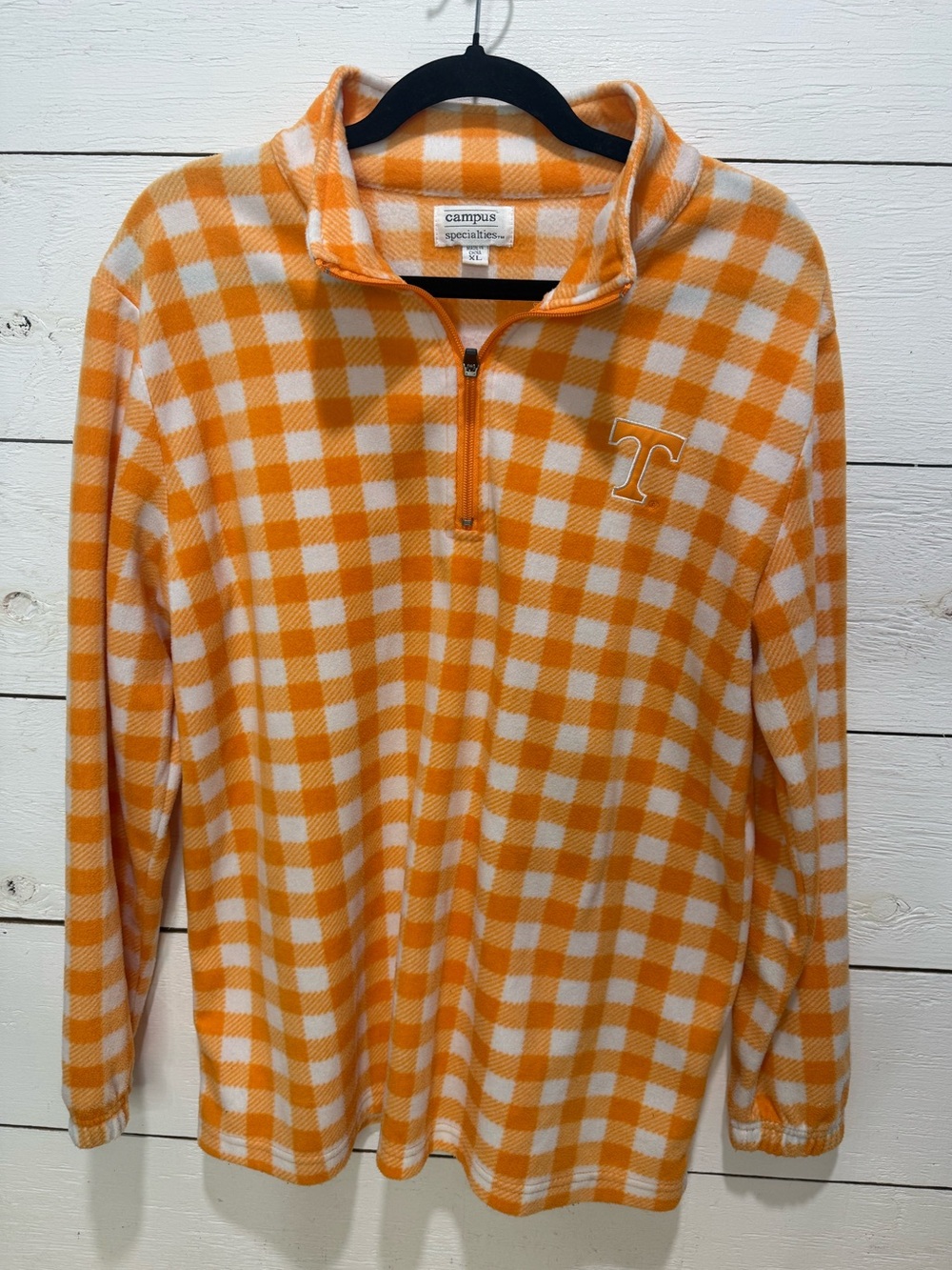 Tennessee Volunteer orange & white gingham fleece 1/4 zip sweatshirt women’s XL